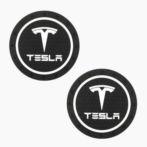 Tesla Logo Auto CupHolder Mats 2 Pack 2.75" New - Picture 1 of 5